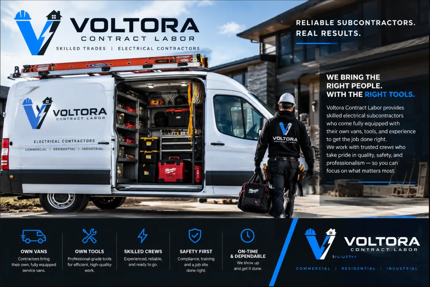 Voltora Contract Labor: reliable subcontractors with their own equipped vans and tools, focused on quality, safety and dependable work